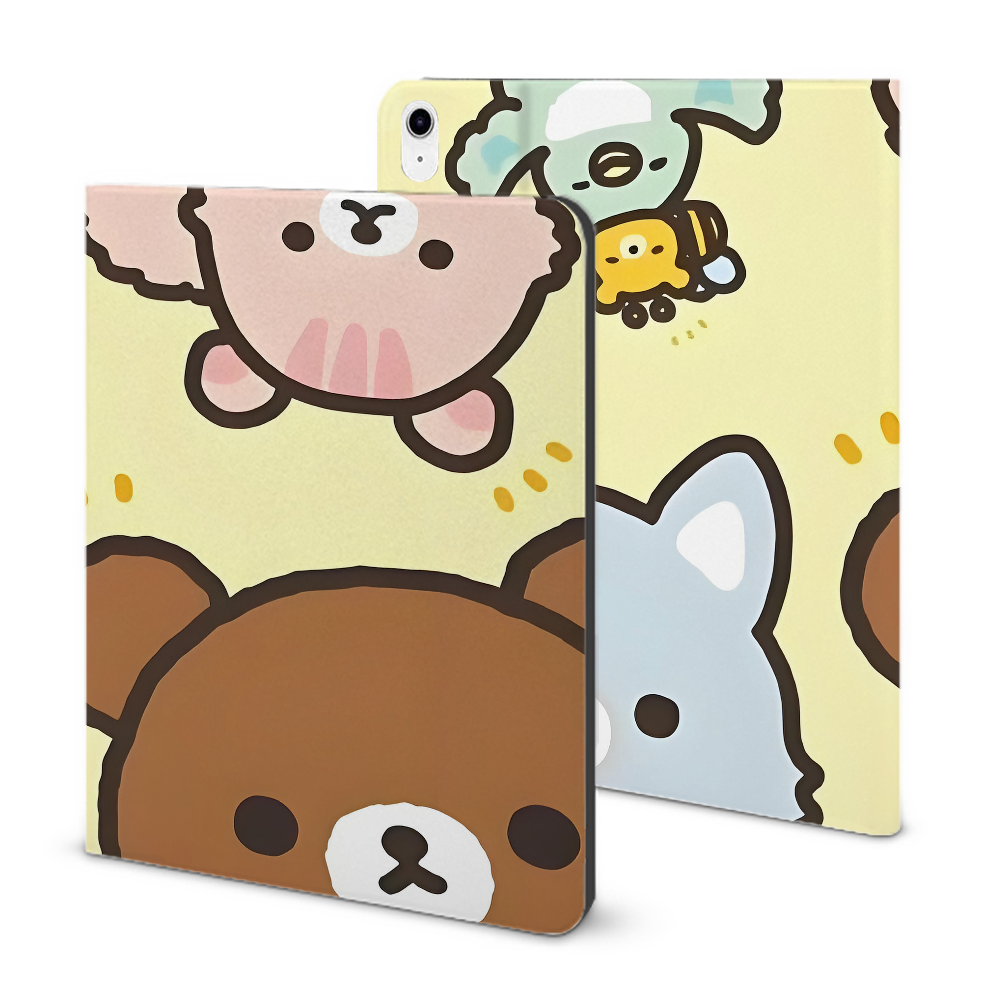 （画像用） リラックマ リラックマ キイロイトリ Rilakkuma Korilakkuma Kiiroitori IPad ケース ブック型 PUレザー TPU 耐衝撃 軽量 薄型 ペン収納なし 全面保護 IPad 各モデル対応